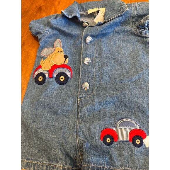 Sesame Street Y2K Blue Denim Bodysuit with Red Car Design - Picture 3 of 4